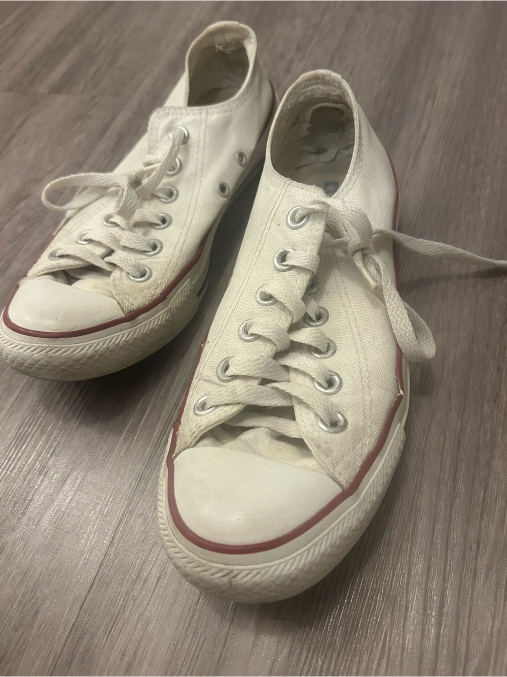 Converse White Low-Top Canvas Sneakers with Red Stripe - Women’s 6.5